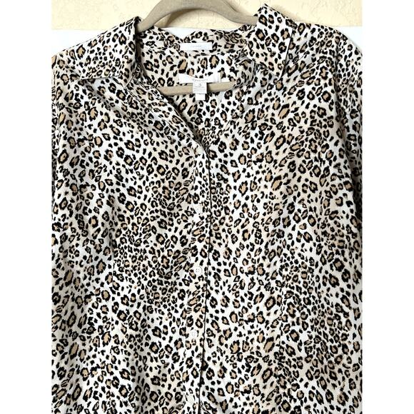 Chico's size 3 top leopard print cream/beige button-up no-iron career, office - Picture 8 of 8